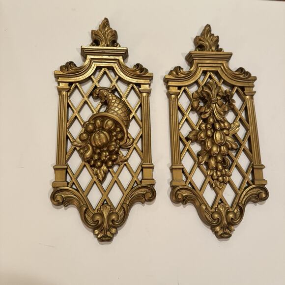 VTG Dart Homco Wall Plaques '71 Gold Lattice Hollywood Regency Plastic Decor USA - Picture 2 of 16